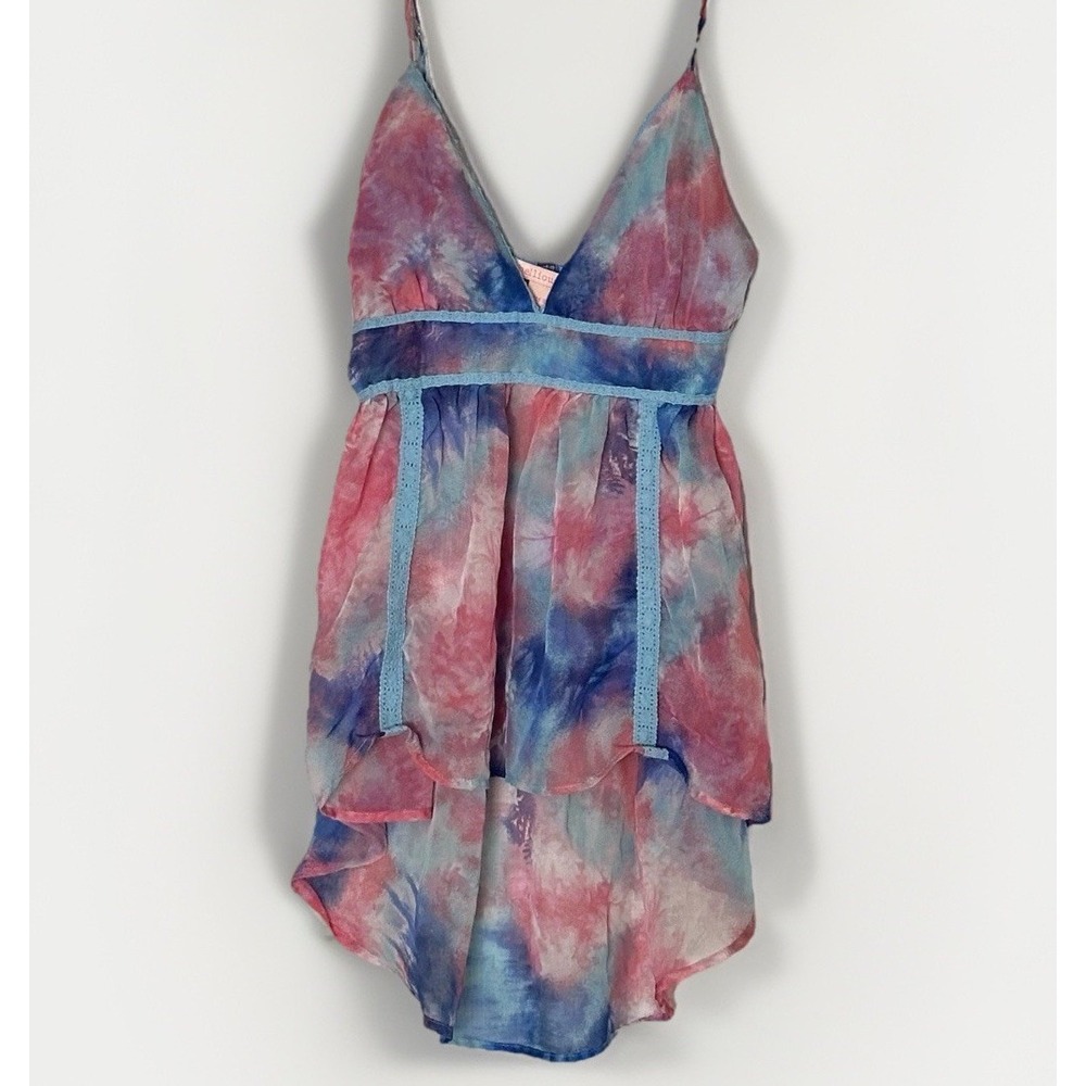 Rebellious One Y2K 90s Blue Pink‎ Spaghetti Strap Asymmetrical Tank Top Small